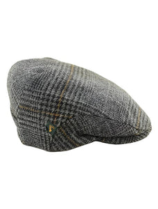 Trinity Flat Cap in Charcoal/Mustard Houndstooth tweed