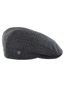 Trinity Flat Cap in Charcoal / Blue houndstooth tweed