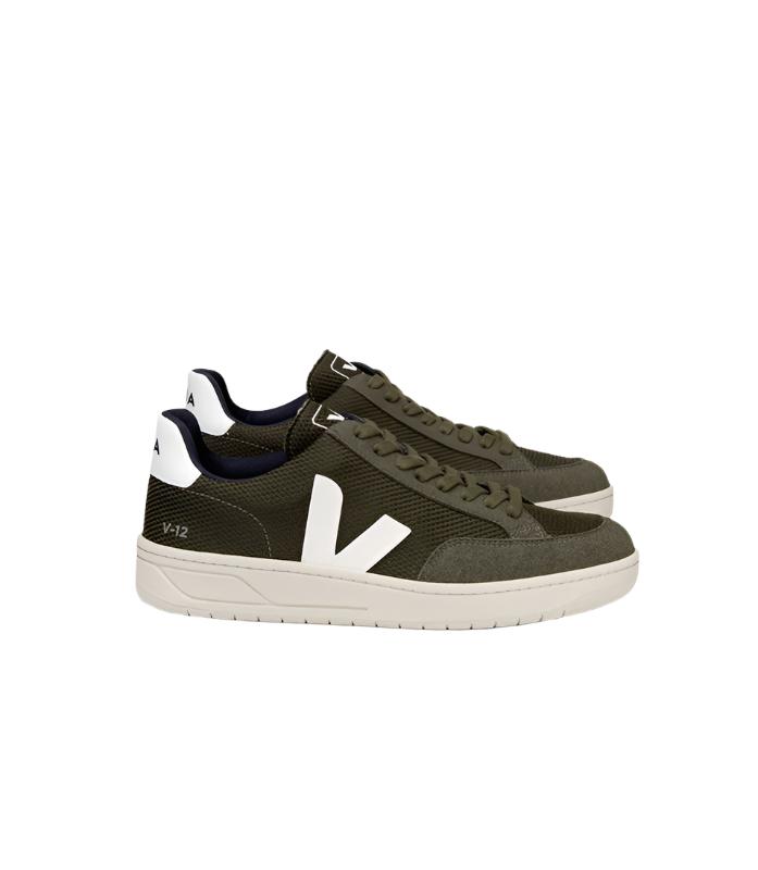 Veja V-12 B-mesh sneaker iOliveWhite color, side view