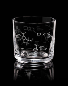 Cognitive Surplus, Chemistry of Whiskey Glass, with white screen print on the glass