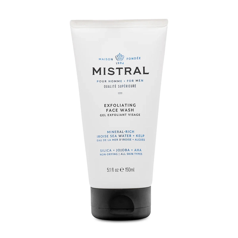 Mistral exfoliating face wash, front of package