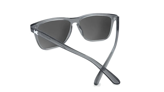 Knockaround Fast lanes Sport sunglasses in clear grey color with green moonshine lenses rear view
