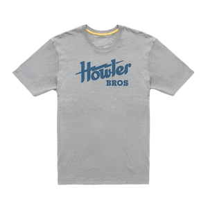 Howler Bros. Electric T-shirt in Heather Grey with Blue electric design, flat lay view