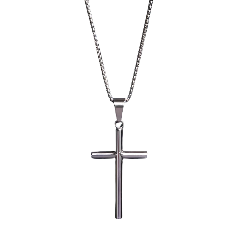 Large cross pendant necklace in stainless steel