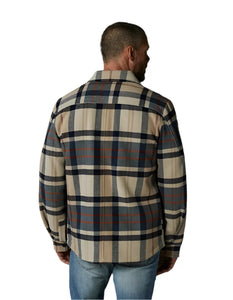 Model wearing The Normal Brand Legend Jacket in Cream Plaid, rear view