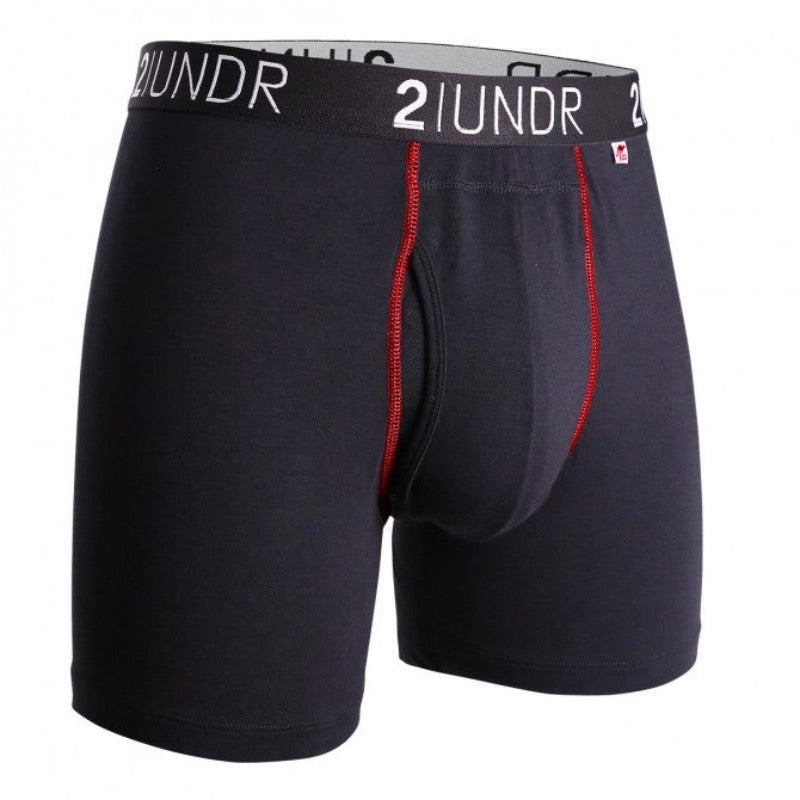 2UNDR men's swing shift boxer brief, Black/red