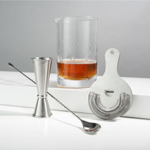 Viski 4 piece stainless steel barware set lifestyle photo