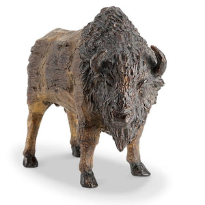 Standing Buffalo Figurine made from Cast resin with antiqued Finish head on view
