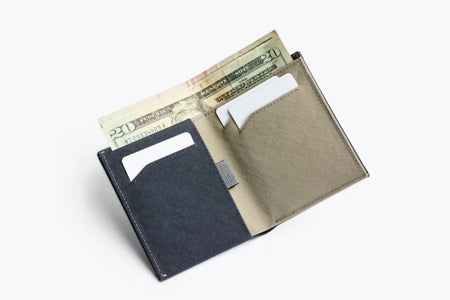 Bellroy woven note sleeve wallet charcoal open with money